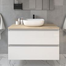 Cosyneo - Meuble de salle de bain sans miroir avec vasque à poser arrondie - blanc - balea - 80cm
