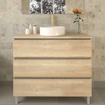 Meuble de salle de bain sans miroir avec vasque à poser ronde - bambou (chêne clair) - PALMA - 70cm