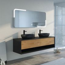 Distribain - Meuble de salle de bain sanza 1600 Noir et Bois Naturel