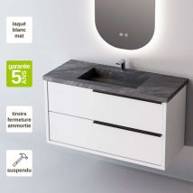 Sanizeo - Meuble de salle de bain plan vasque Grès Cérame Noir Allure, 2 Tiroirs Poignée Noir, l60xh54xp45, Laqué Blanc Mat, like