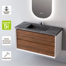 Sanizeo - Meuble de salle de bain plan vasque Grès Cérame Noir Allure, 2 Tiroirs,l60xh54xp45, Laqué Blanc Mat/Blanc, cool