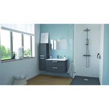Ondee - Meuble de Salle de Bain smart - Suspendu - 80cm - 2 tiroirs - Finition Gris