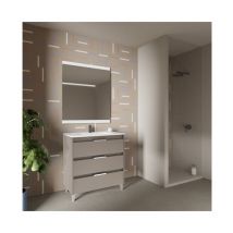 Abitare - Meuble de bain au sol 100 cm fumé sablé avec lavabo - Bristol - Fumée 100 cm Avec miroir et lampe led