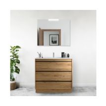 Abitare - Meuble de salle de bain sur pied en bois de chêne africain 100 cm avec lavabo intégré en porcelaine - Astoria - 100 cm Avec miroir et lampe