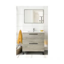 Bagno - Meuble de salle de bain au sol 80 cm chêne avec lavabo et miroir - Argentera - Chêne clair Standard