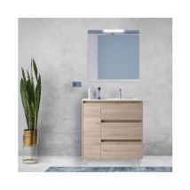 Abitare - Meuble de salle de bain sur pied 85 cm en bois naturel avec vasque - Nova - Avec colonne