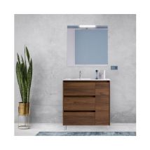 Meuble de salle de bain sur pied 85 cm en bois de noyer maya avec lavabo intégré - Nova - 85 cm Avec miroir et lampe LED