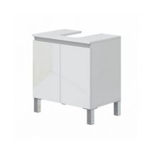 Meuble de salle de bain sur pied 60 cm avec deux portes blanc brillant - Dafne