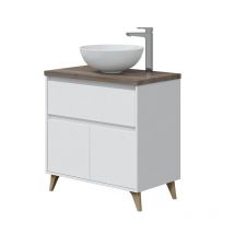Abitare - Meuble de salle de bain au sol 80 cm blanc brillant et orme avec lavabo à bol - Viborg - Blanc brillant 80 cm Standard