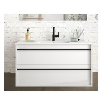 Abitare - Meuble de salle de bain suspendu 100 cm avec deux tiroirs blanc satiné avec vasque intégré - Astoria - Avec colonne