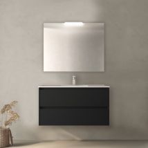 Abitare - Meuble de salle de bain suspendu 100 cm en bois noir satiné avec vasque intégré - Nova - Standard