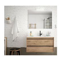 Meuble de salle de bain suspendu 100 cm en bois de chêne ostippo avec vasque intégré - Astoria - 100 cm Avec colonne miroir et lampe led