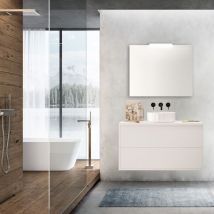 Caesaroo - Meuble de salle de bain suspendu 100 cm en bois blanc satiné avec vasque - Olympus - 100 cm Avec colonne