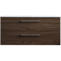 Mennza - Meuble de salle de bain suspendu 100cm double classic bois foncé - Vasque en céramique