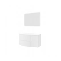 Abitare - Meuble de salle de bain suspendu 105 cm en bois blanc brillant avec vasque - Arona - Avec colonne miroir et lampe led