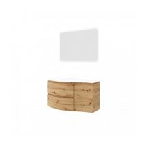 Abitare - Meuble de salle de bain suspendu 105 cm en bois de chêne doré avec vasque - Arona - Avec miroir et lampe led