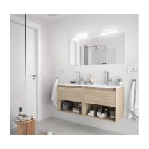 Caesaroo - Meuble de salle de bain suspendu Nova 120 cm en bois marron calédonie avec vasque intégré - 120 cm Avec double miroir et lampe led