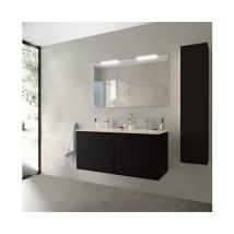 Abitare - Meuble de salle de bain suspendu 120 cm en bois noir mat avec lavabo en porcelaine - Olympus - 120 cm Avec double miroir et lampe led