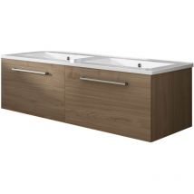 Mennza - Meuble de salle de bain suspendu 120cm nice classic bois clair - Vasque en céramique