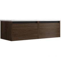 Mennza - Meuble de salle de bain suspendu 120cm nice edge bois foncé - Vasque en céramique