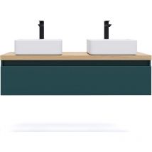 Homifab - Meuble de salle de bain suspendu 2 vasques à poser 120cm 1 tiroir Bleu - Hudson