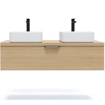 Homifab - Meuble de salle de bain suspendu 2 vasques à poser 120cm 1 tiroir Chêne clair - Venice