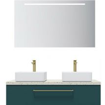 Homifab - Meuble de salle de bain suspendu 2 vasques à poser 120cm 1 tiroir Bleu + miroir - Glasgow
