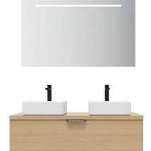 Homifab - Meuble de salle de bain suspendu 2 vasques à poser 120cm 1 tiroir Chêne clair + miroir - Venice