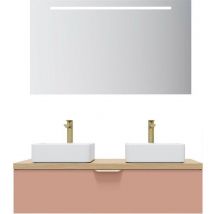 Homifab - Meuble de salle de bain suspendu 2 vasques à poser 120cm 1 tiroir Abricot + miroir - Venice