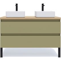 Meuble de salle de bain suspendu 2 vasques à poser 120cm 2 tiroirs Vert olive - Hudson