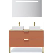 Homifab - Meuble de salle de bain suspendu 2 vasques à poser 120cm 2 tiroirs Terracotta + miroir - Venice