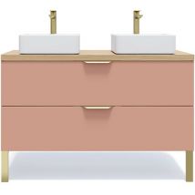 Homifab - Meuble de salle de bain suspendu 2 vasques à poser 120cm 2 tiroirs Abricot - Venice