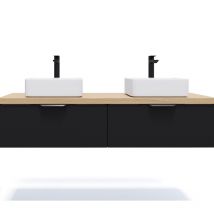 Meuble de salle de bain suspendu 2 vasques à poser 140cm 2 tiroirs Noir - Soho