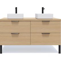 Homifab - Meuble de salle de bain suspendu 2 vasques à poser 140cm 4 tiroirs Chêne clair - Soho