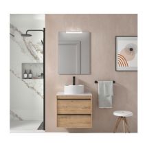 Meuble de salle de bain suspendu 60 cm en bois de chêne ostippo avec vasque - Astoria - 60 cm Avec colonne miroir et lampe led