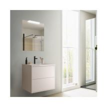 Meuble de salle de bain suspendu 60 cm en bois blanc satiné avec vasque en porcelaine - Olympus - 60 cm Avec colonne miroir et lampe LED