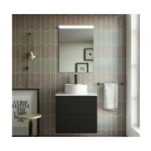 Abitare - Meuble de salle de bain suspendu 60 cm en bois noir mat avec vasque - Olympus - 60 cm Standard