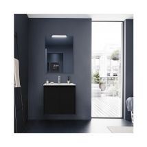 Caesaroo - Meuble de salle de bain suspendu en bois noir satiné 70 cm avec 2 portes - Nova - Avec colonne miroir et lampe led