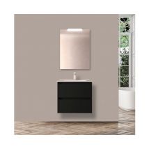 Abitare - Meuble de salle de bain suspendu 70 cm en bois noir satiné avec vasque intégré - Nova - Avec miroir et lampe led