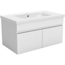 Saniland - Meuble de salle de bain suspendu 79x45x40 cm - Sous-vasque avec tiroirs de rangement - Bois Clair