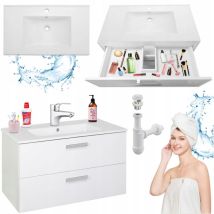 Stamar Badschrank Hängend - 80 Cm - Weiß - Elegant Und Funktional - Inklusive Waschbecken