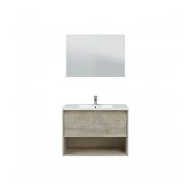 Abitare - Meuble de salle de bain suspendu 80 cm chêne avec miroir et lavabo - Danimarca - 80 cm Standard