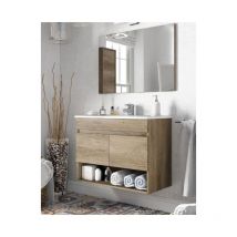 Abitare - Cabinet de toilette suspendu 80 cm nordik avec miroir - Nancy - Nordik Avec double colonne et lampe led