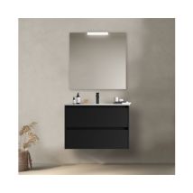 Caesaroo - Meuble de salle de bain suspendu 80 cm en bois noir satiné avec vasque intégré - Nova - Standard