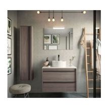 Abitare - Meuble de salle de bain suspendu 80 cm en bois de chêne éternité avec vasque - Astoria - 80 cm Avec miroir et lampe led