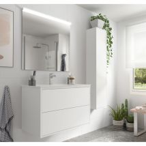 Caesaroo - Meuble de salle de bain suspendu 80 cm en bois blanc mat avec vasque intégré - Olympus - 80 cm Avec colonne