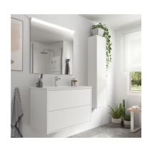 Caesaroo - Meuble de salle de bain suspendu 80 cm en bois blanc mat avec vasque intégré - Olympus - 80 cm Avec colonne miroir et lampe led