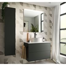 Abitare - Meuble de salle de bain suspendu 80 cm en bois noir mat avec vasque - Olympus - 80 cm Standard