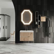 Kiamami Valentina - Meuble De Salle De Bain Suspendu 80Cm En Chêne Doré Cannelé Cortina