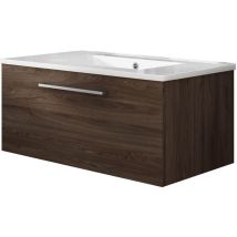Meuble De Salle De Bain Suspendu 80cm Nice Classic Bois Foncé - Vasque En Céramique
